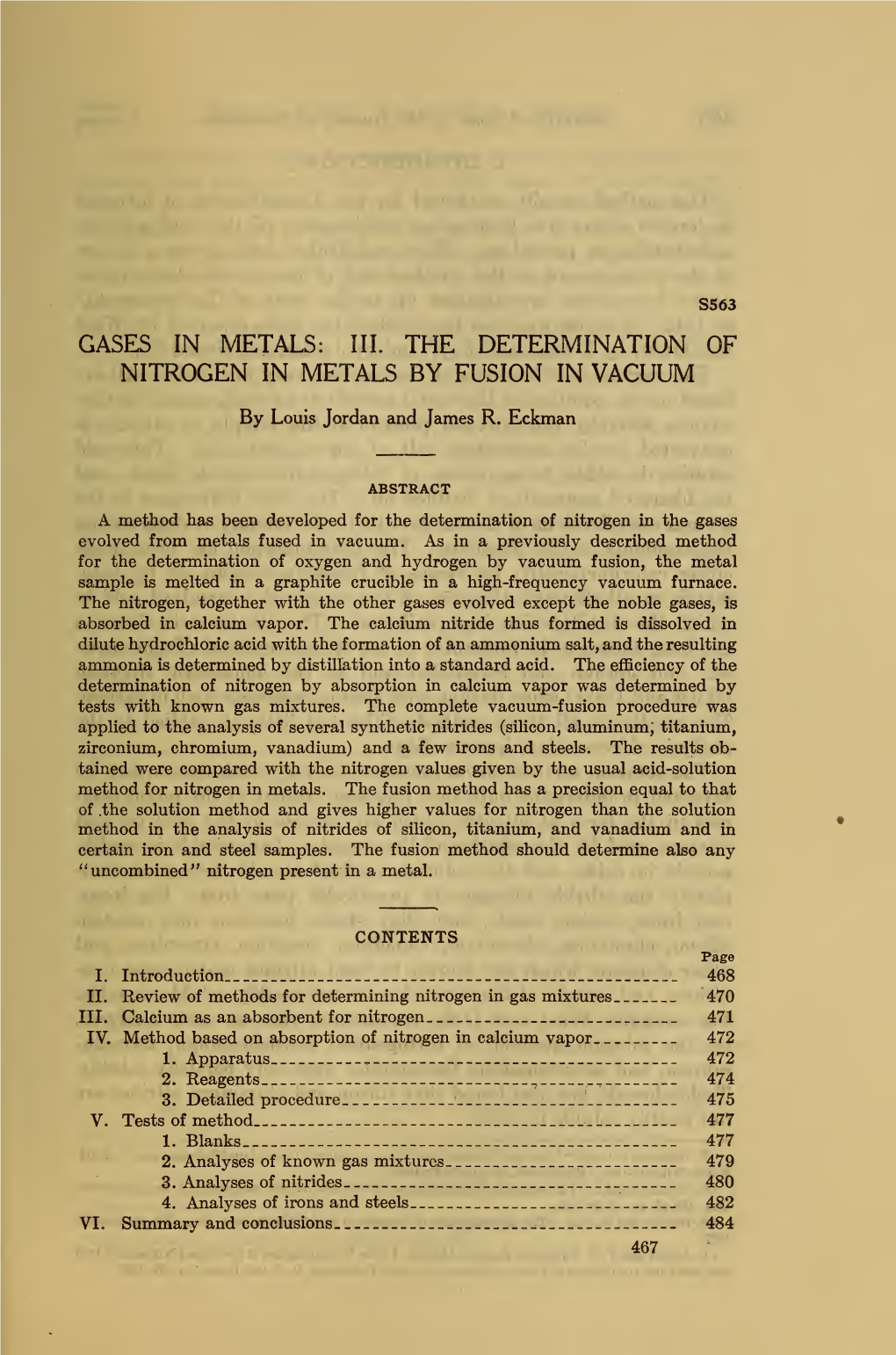 Gases in Metals: Iii. the Determination of Nitrogen in Metals by Fusion in Vacuum