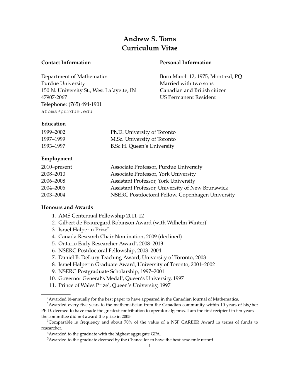 Andrew S. Toms Curriculum Vitae