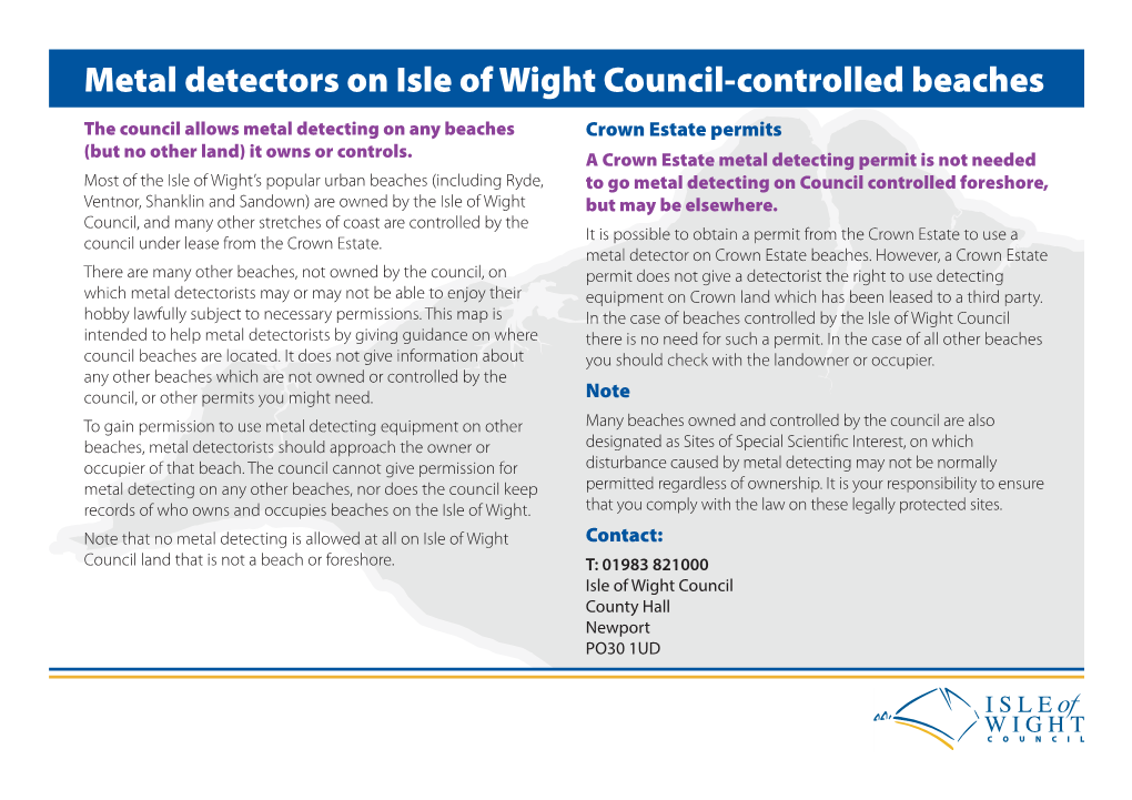 Metal Detectors on Isle of Wight Council-Controlled Beaches