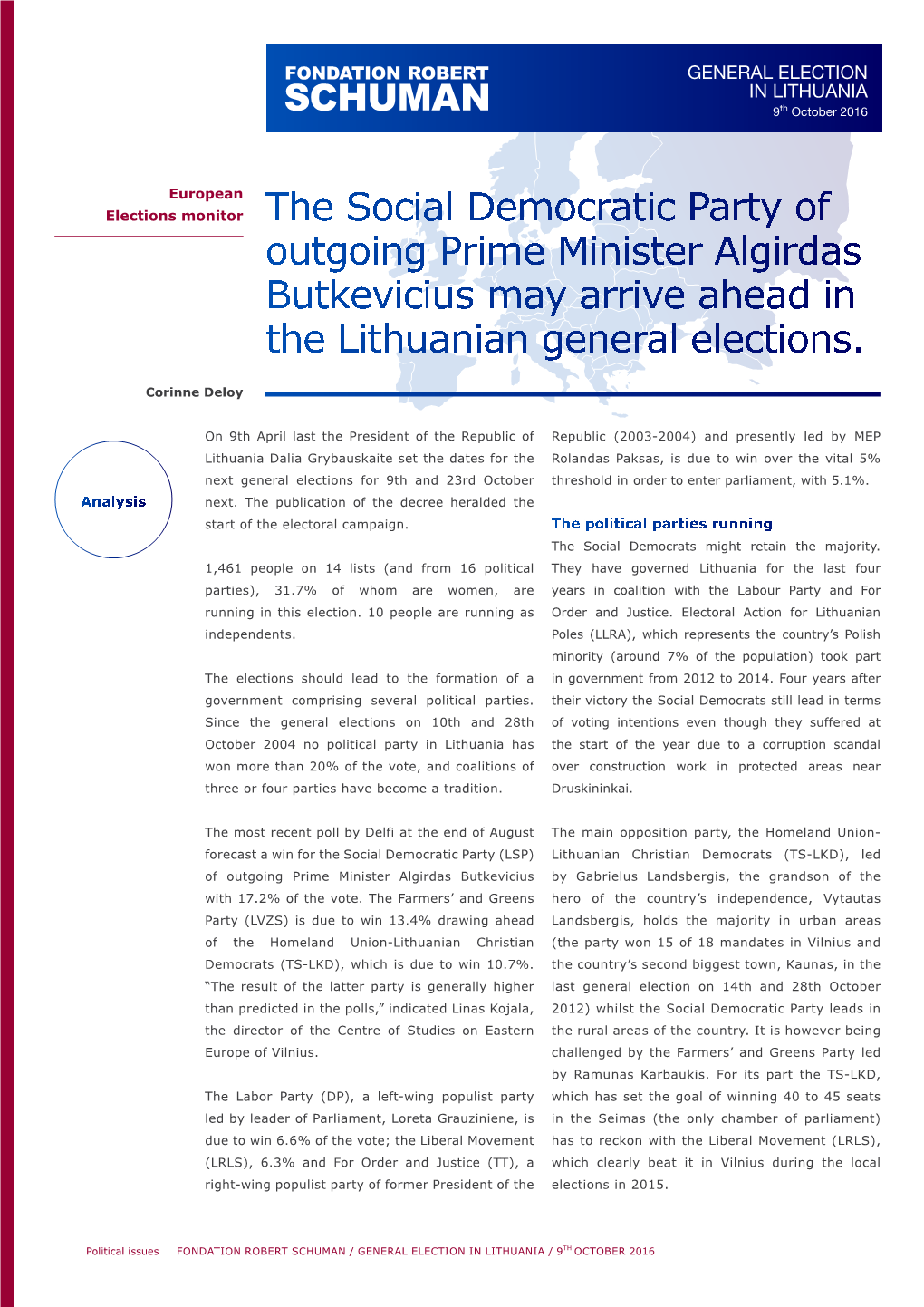 GENERAL ELECTION in LITHUANIA 9Th October 2016