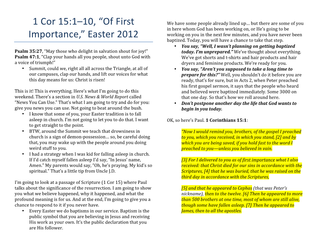 1 Cor 15:1–10, “Of First Importance,” Easter 2012