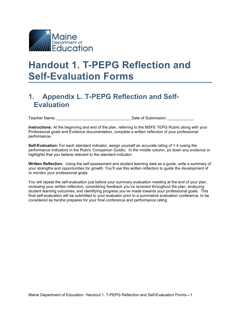 Handout 1. T-PEPG Reflection and Self-Evaluation Forms