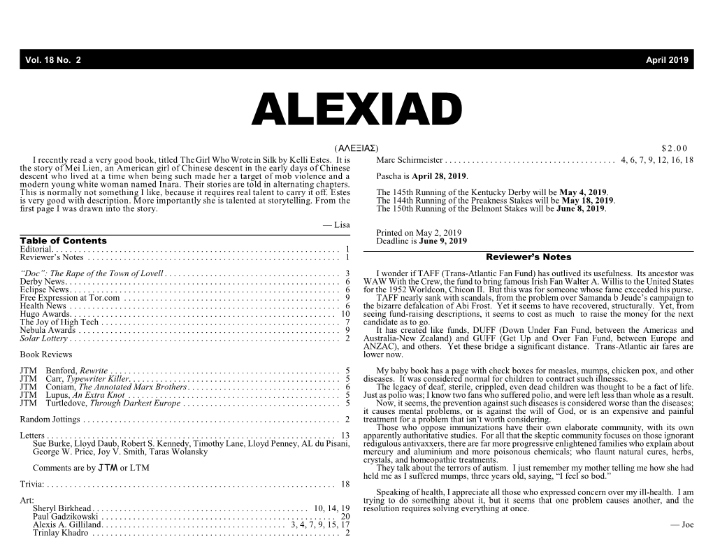 ALEXIAD (!7+=3!G) $2.00 I Recently Read a Very Good Book, Titled the Girl Who Wrote in Silk by Kelli Estes