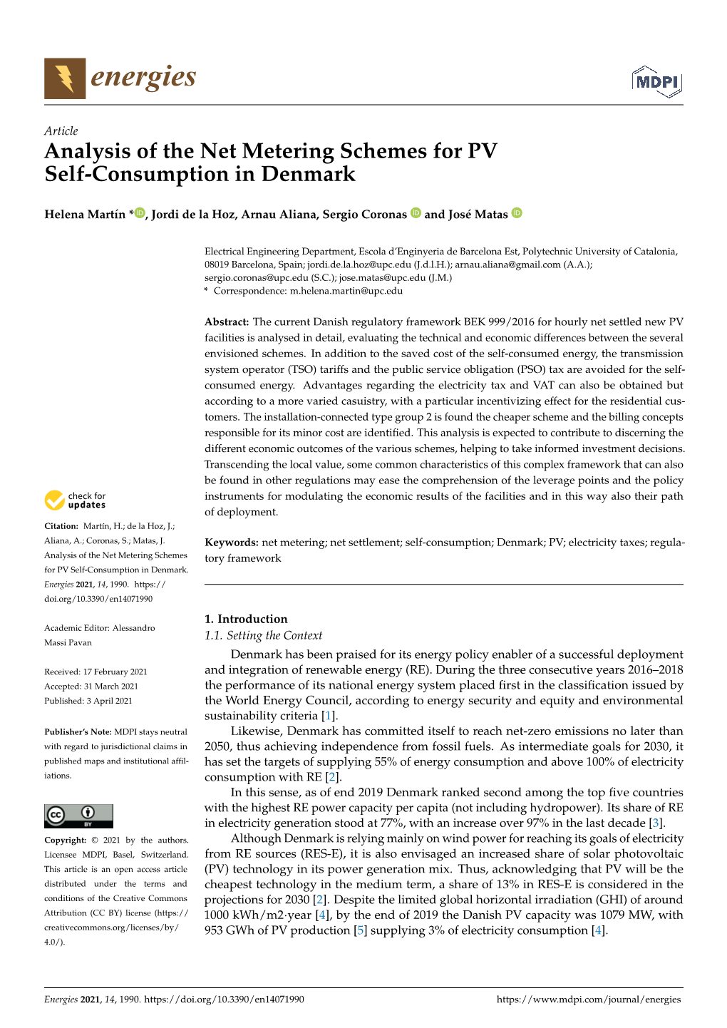 Analysis of the Net Metering Schemes for PV Self-Consumption in Denmark