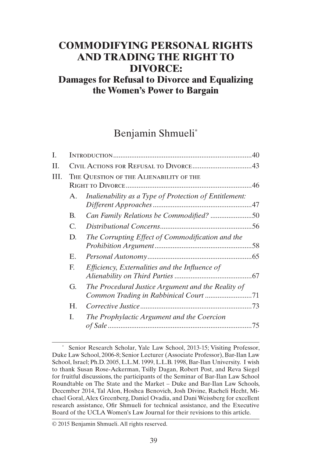 Damages for Refusal to Divorce and Equalizing the Women’S Power to Bargain