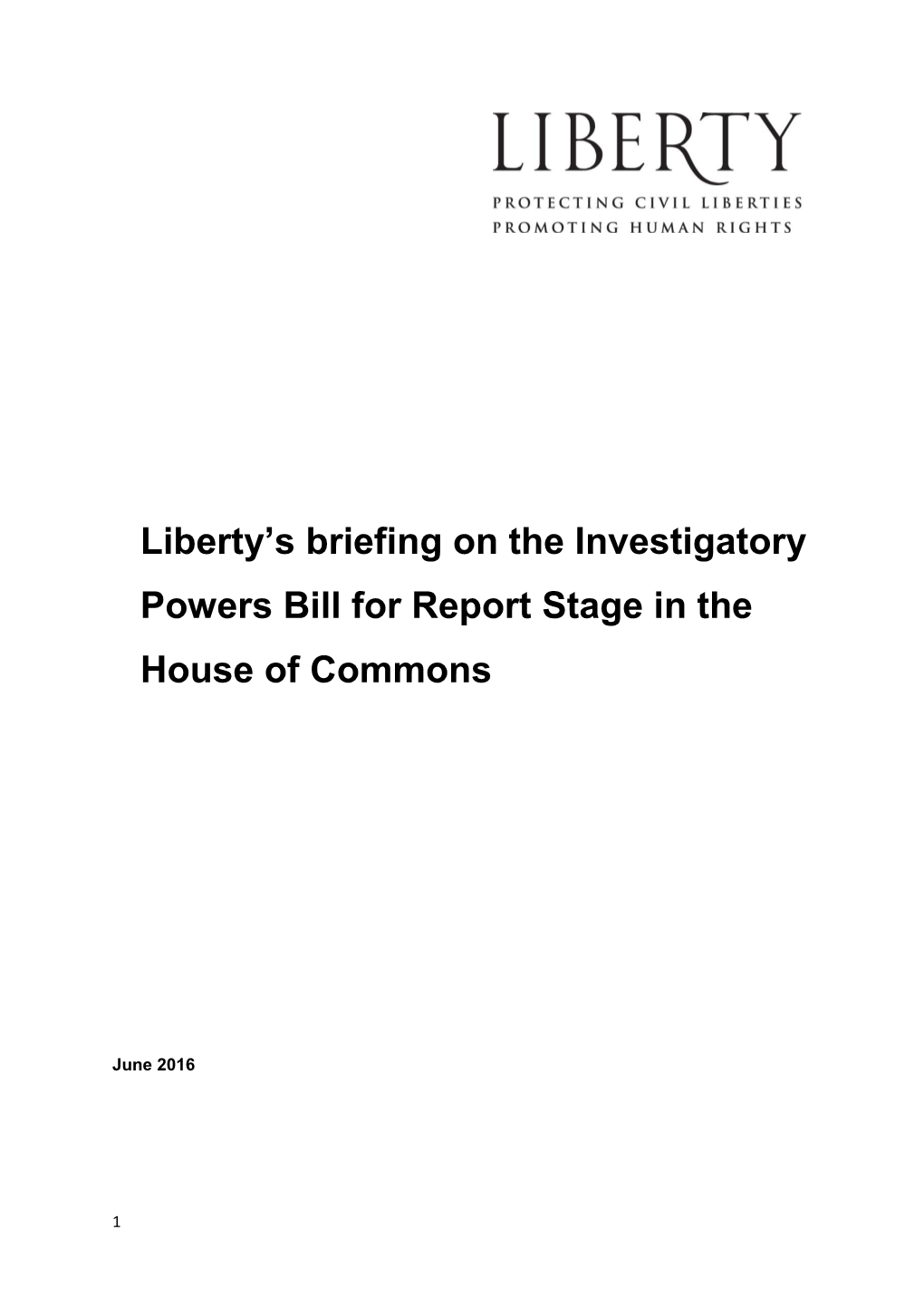 Liberty's Briefing on the Investigatory Powers Bill for Report Stage in the House of Commons