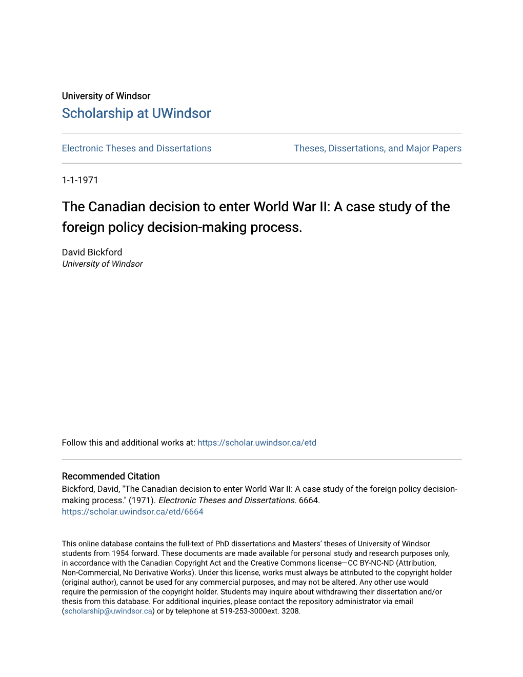 The Canadian Decision to Enter World War II: a Case Study of the Foreign Policy Decision-Making Process