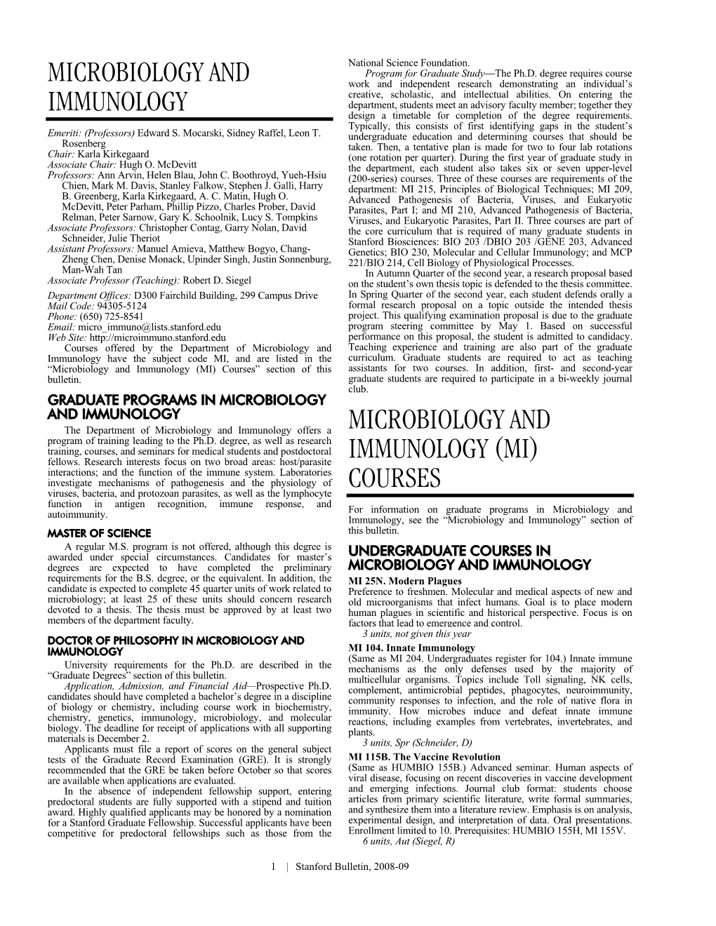 Microbiology and Immunology (MI) Courses” Section of This Assistants for Two Courses