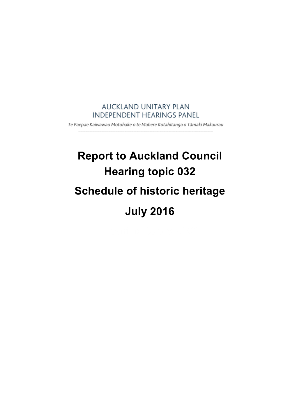 Hearing Topic 032 Schedule of Historic Heritage Contents