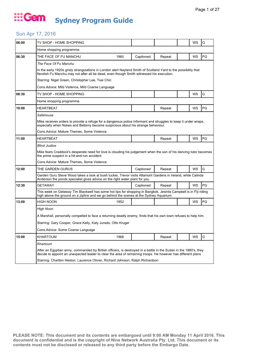 Sydney Program Guide