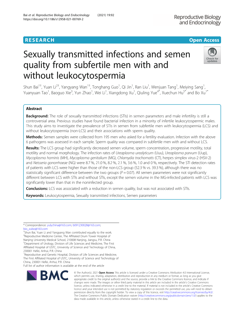 Sexually Transmitted Infections and Semen Quality from Subfertile Men