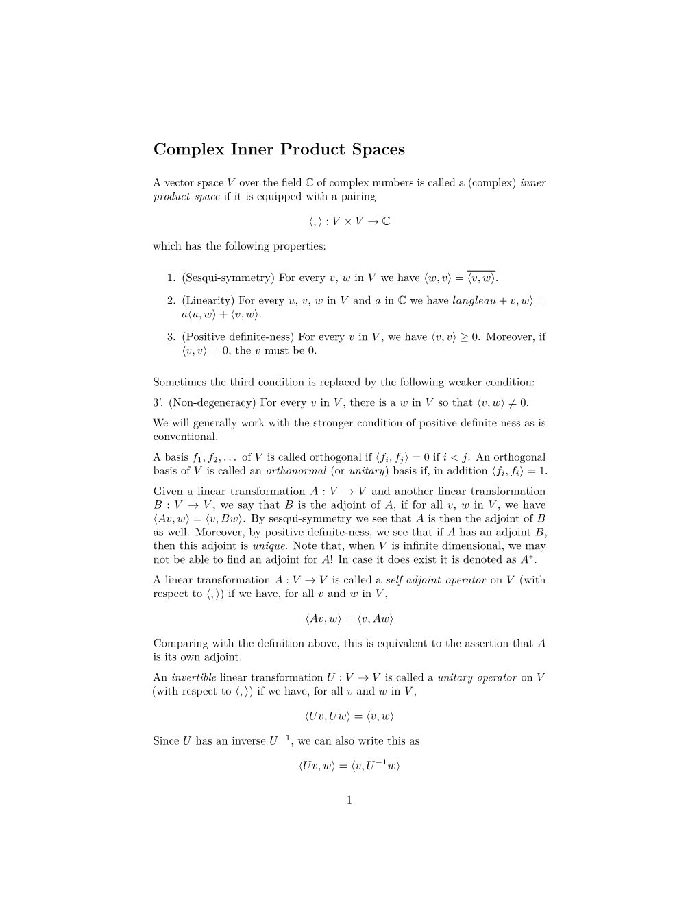 Complex Inner Product Spaces