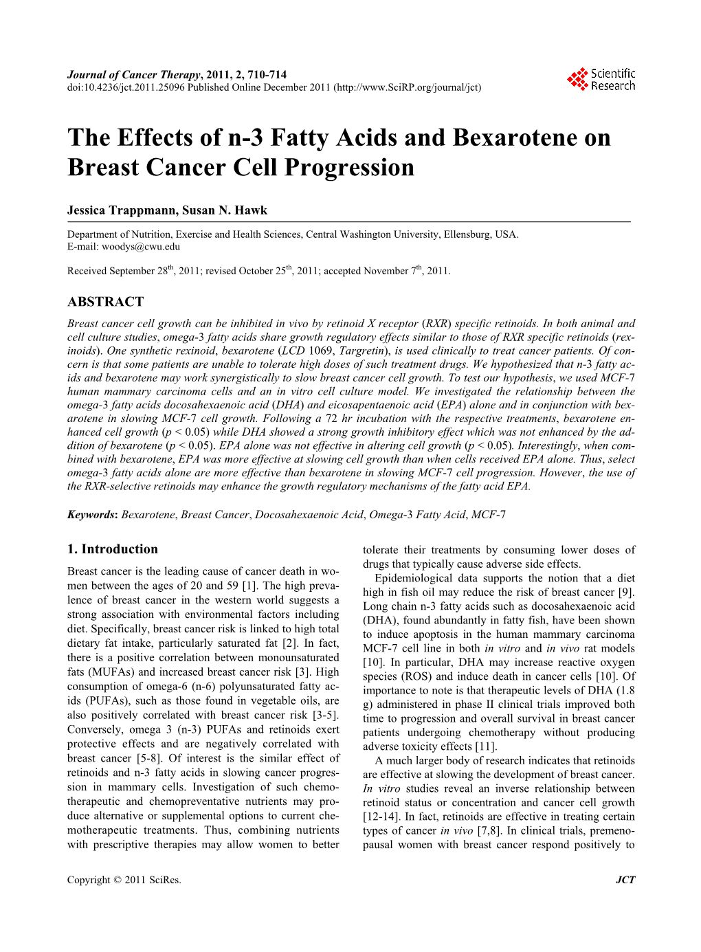 The Effects of N-3 Fatty Acids and Bexarotene on Breast Cancer Cell Progression