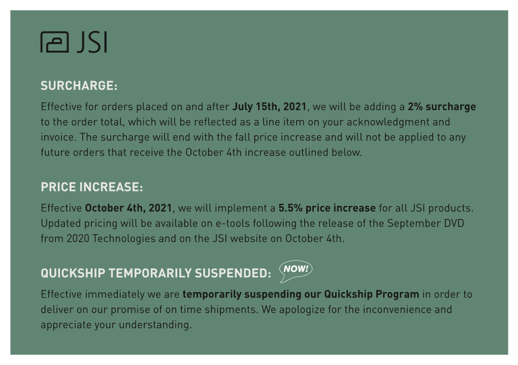 Surcharge: Price Increase: Quickship