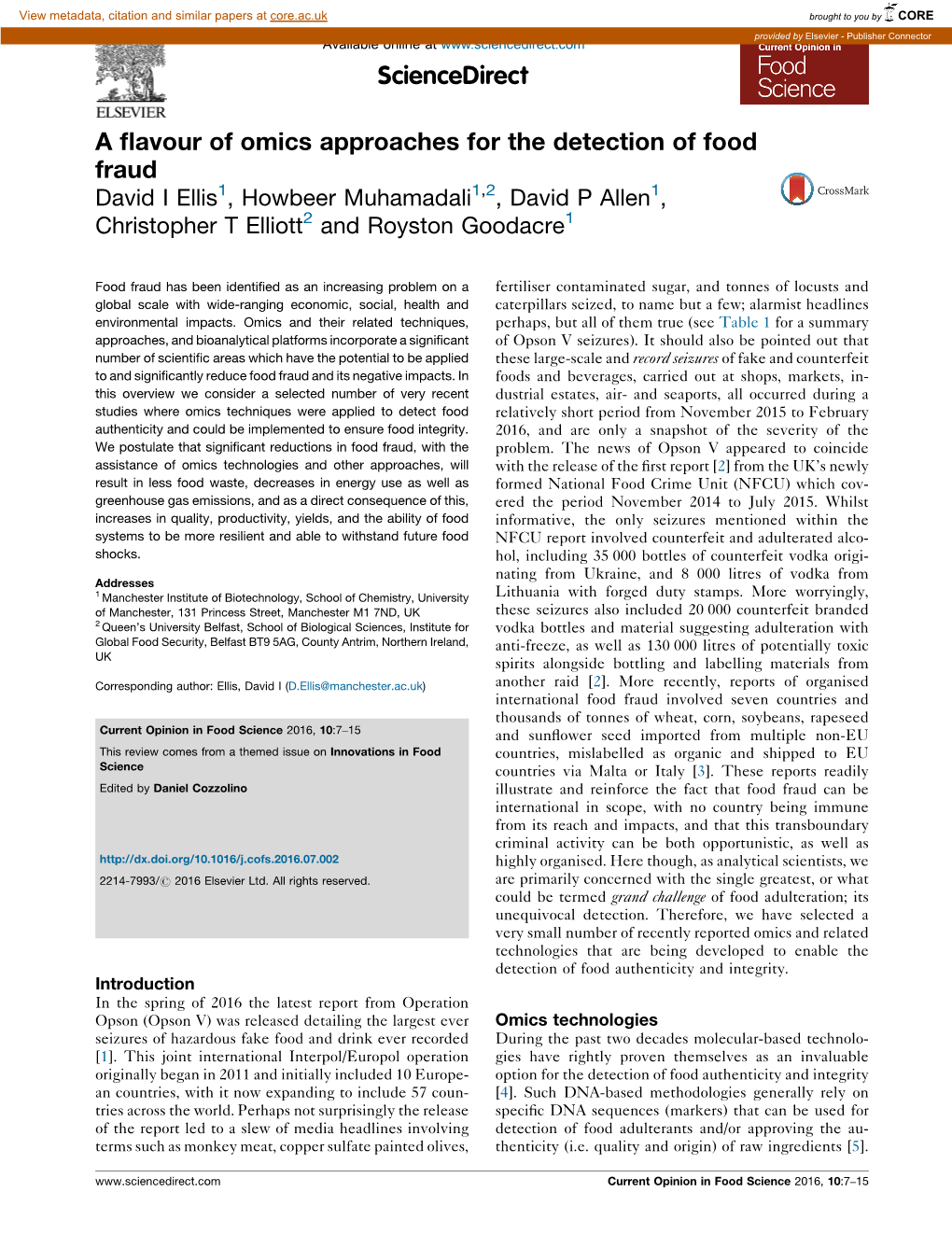 A Flavour of Omics Approaches for the Detection of Food Fraud