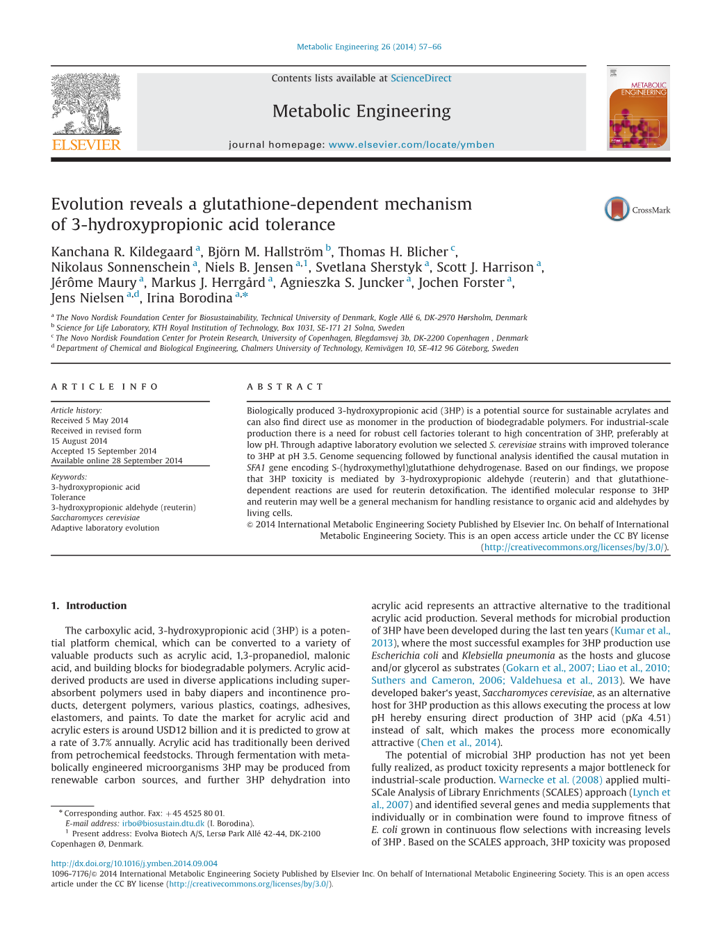 Evolution Reveals a Glutathione-Dependent Mechanism of 3-Hydroxypropionic Acid Tolerance