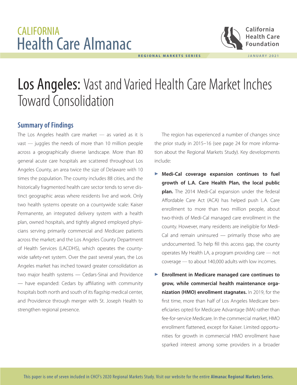 Los Angeles: Vast and Varied Health Care Market Inches Toward Consolidation, 2020