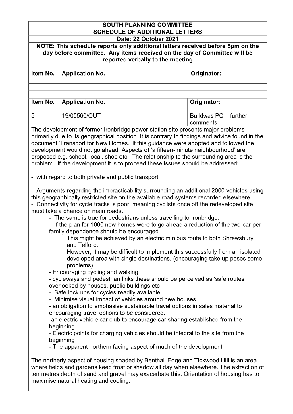 South Planning Committee Schedule