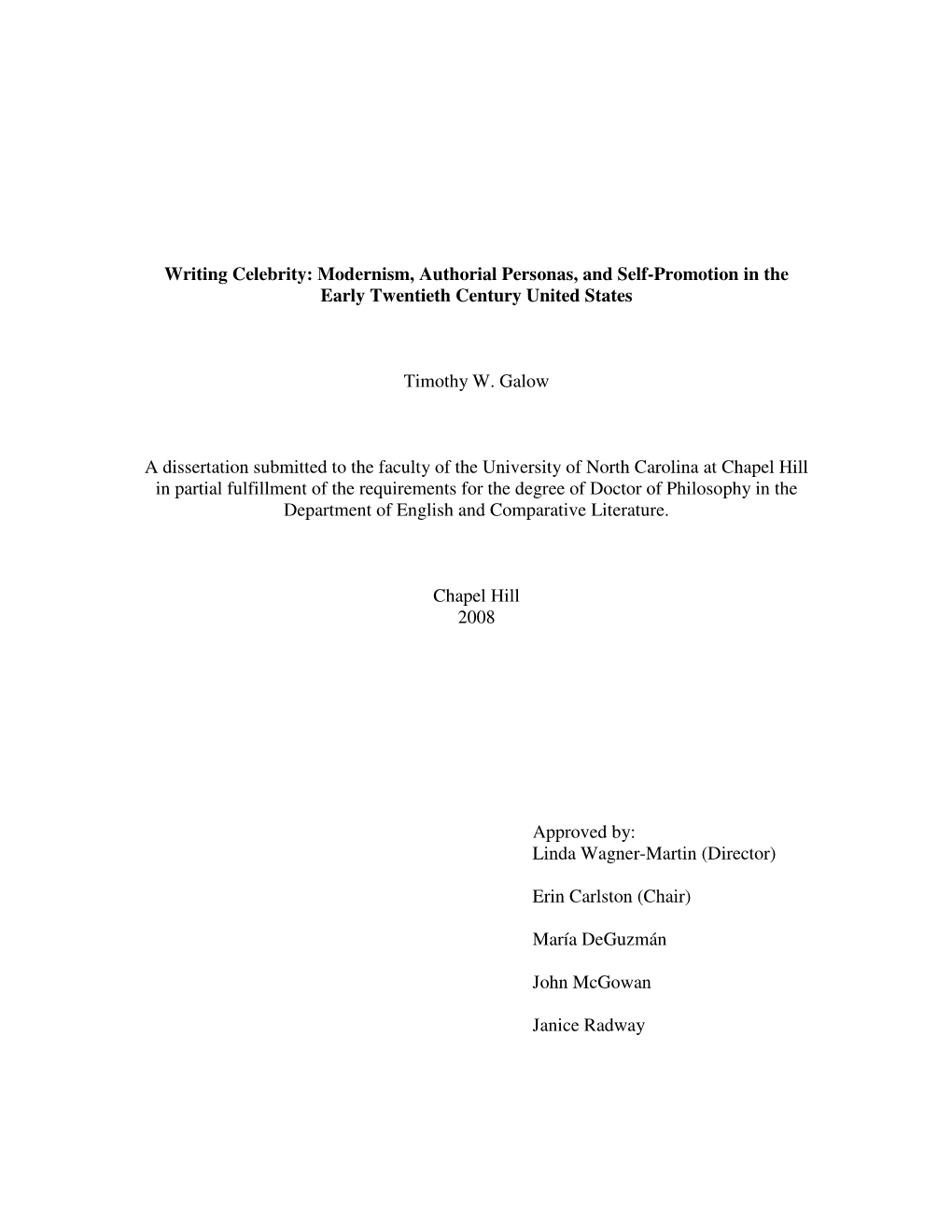 Writing Celebrity: Modernism, Authorial Personas, and Self-Promotion in the Early Twentieth Century United States