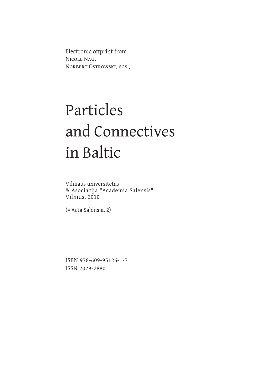 Particles and Connectives in Baltic