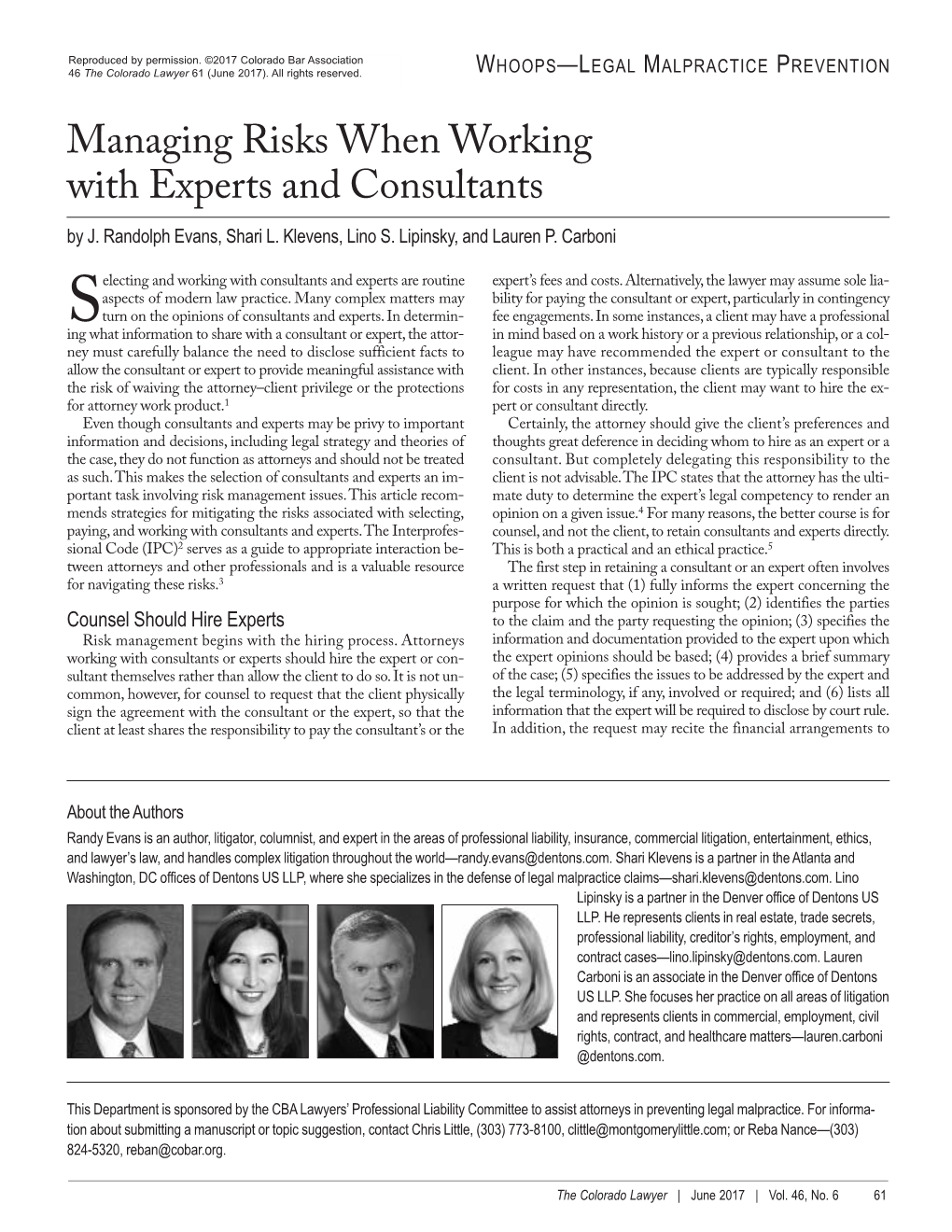 Managing Risks When Working with Experts and Consultants by J