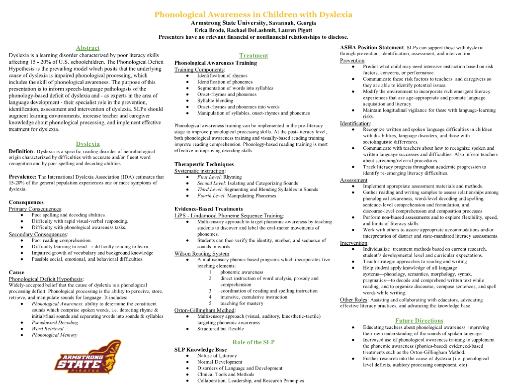 Phonological Awareness in Children with Dyslexia