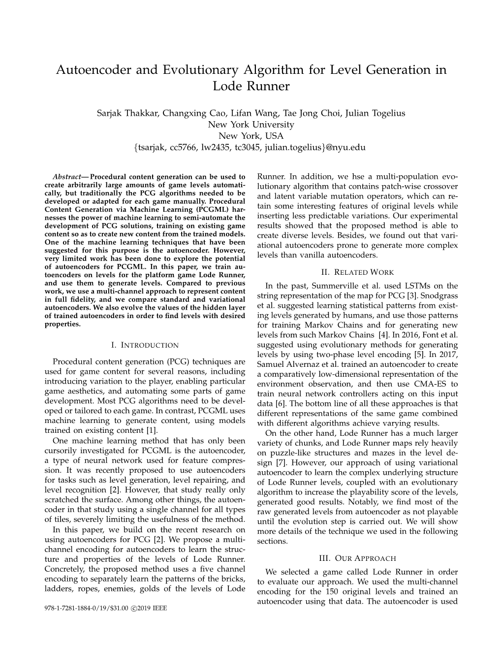 Autoencoder and Evolutionary Algorithm for Level Generation in Lode Runner