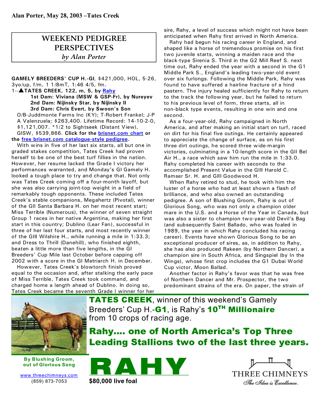 Rahy...One of North America's Top Three Leading Stallions Two of The
