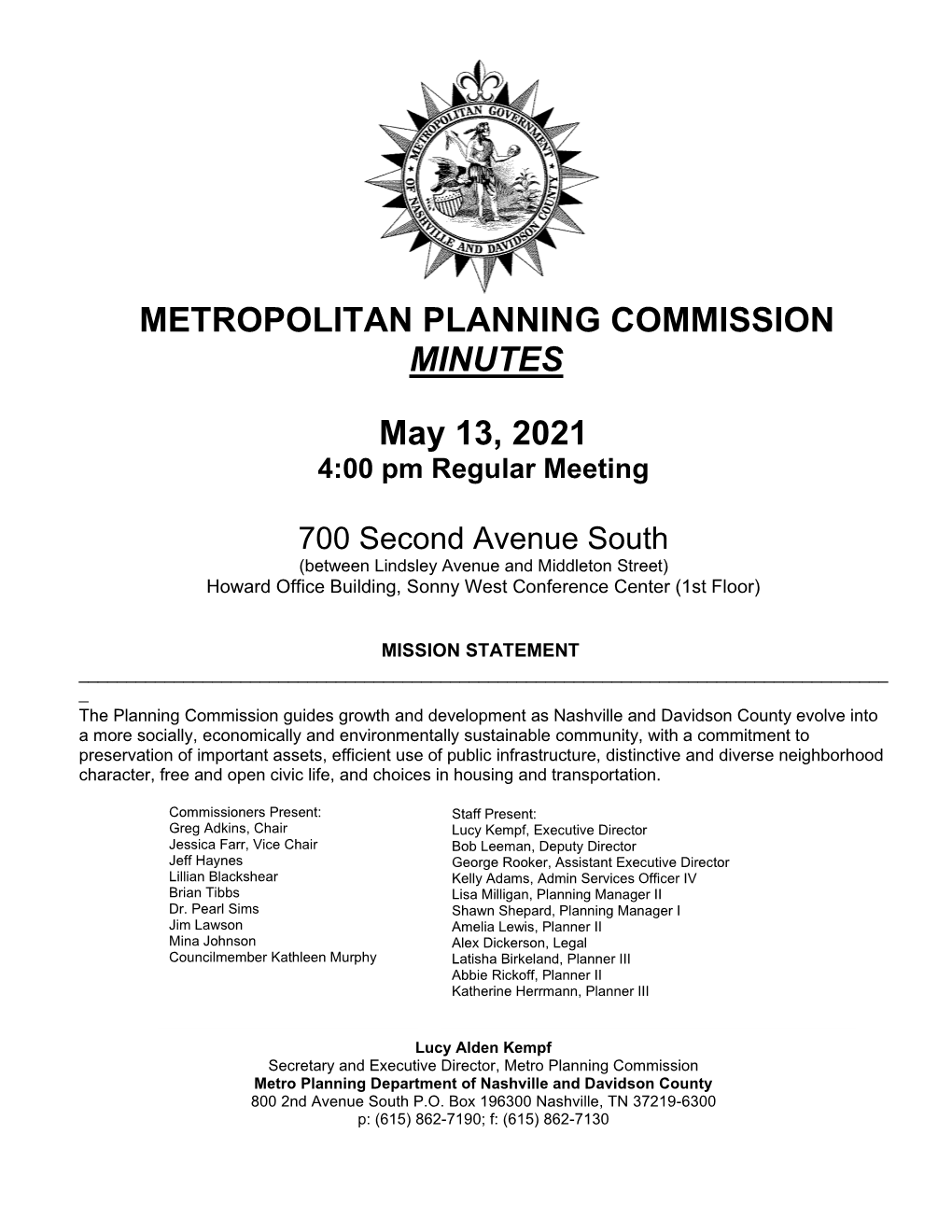 METROPOLITAN PLANNING COMMISSION MINUTES May 13