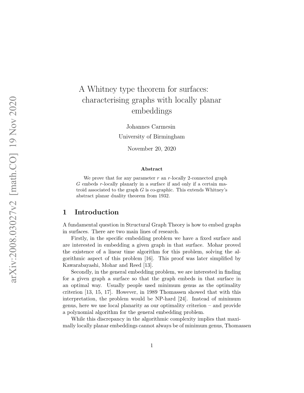 Arxiv:2008.03027V2 [Math.CO] 19 Nov 2020 an Optimal Way