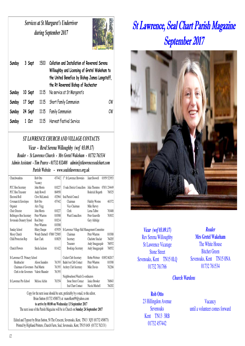 St Lawrence, Seal Chart Parish Magazine September 2017