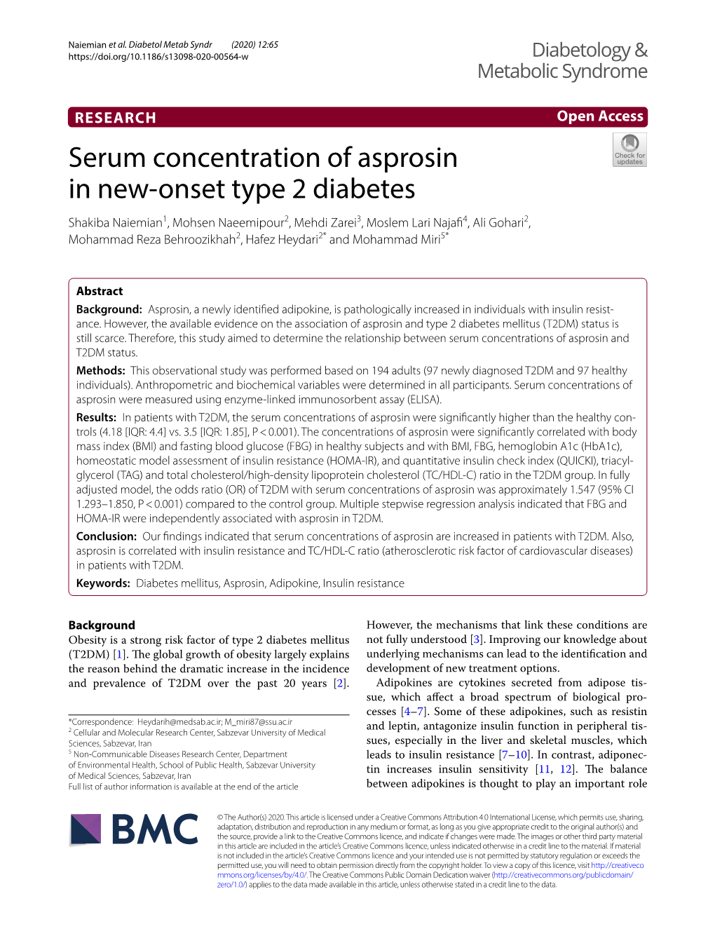 Serum Concentration of Asprosin in New-Onset Type 2 Diabetes