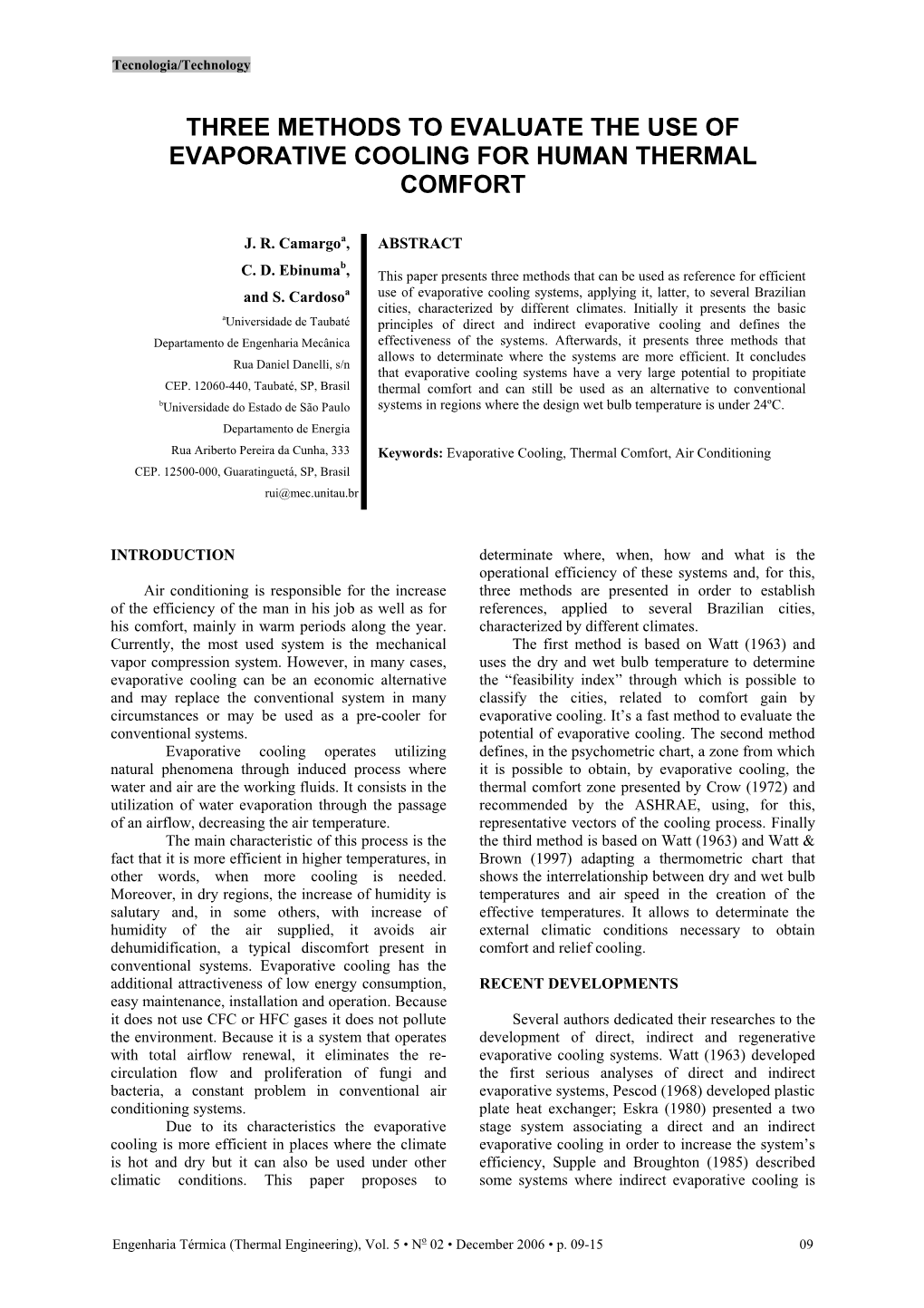 Three Methods to Evaluate the Use of Evaporative Cooling for Human Thermal Comfort