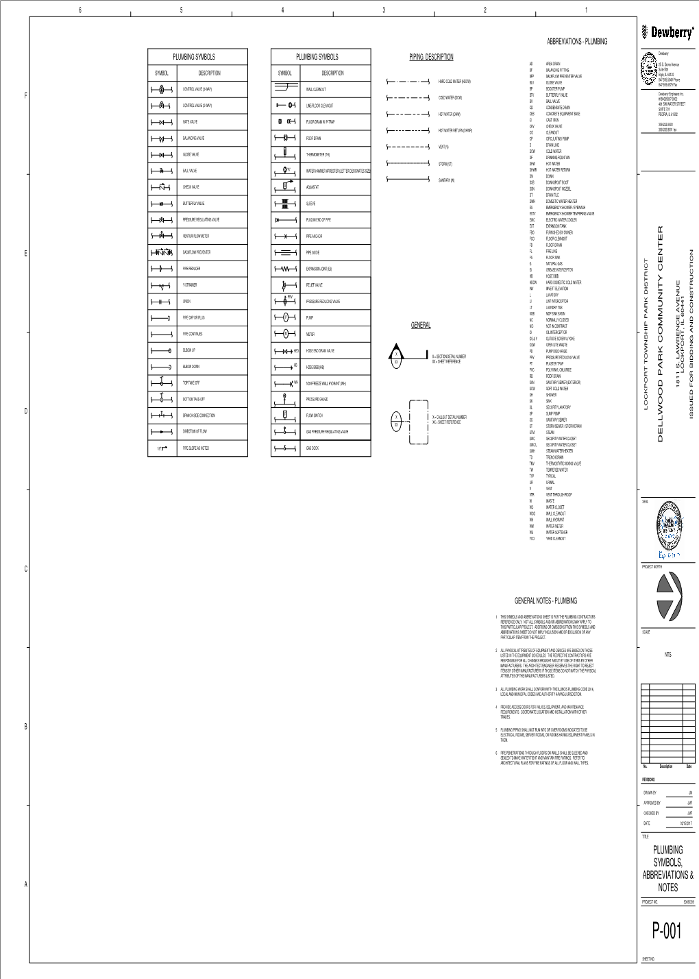 ABBREVIATIONS - PLUMBING PLUMBING SYMBOLS PLUMBING SYMBOLS PIPING DESCRIPTION Dewberry AD AREA DRAIN 25 S