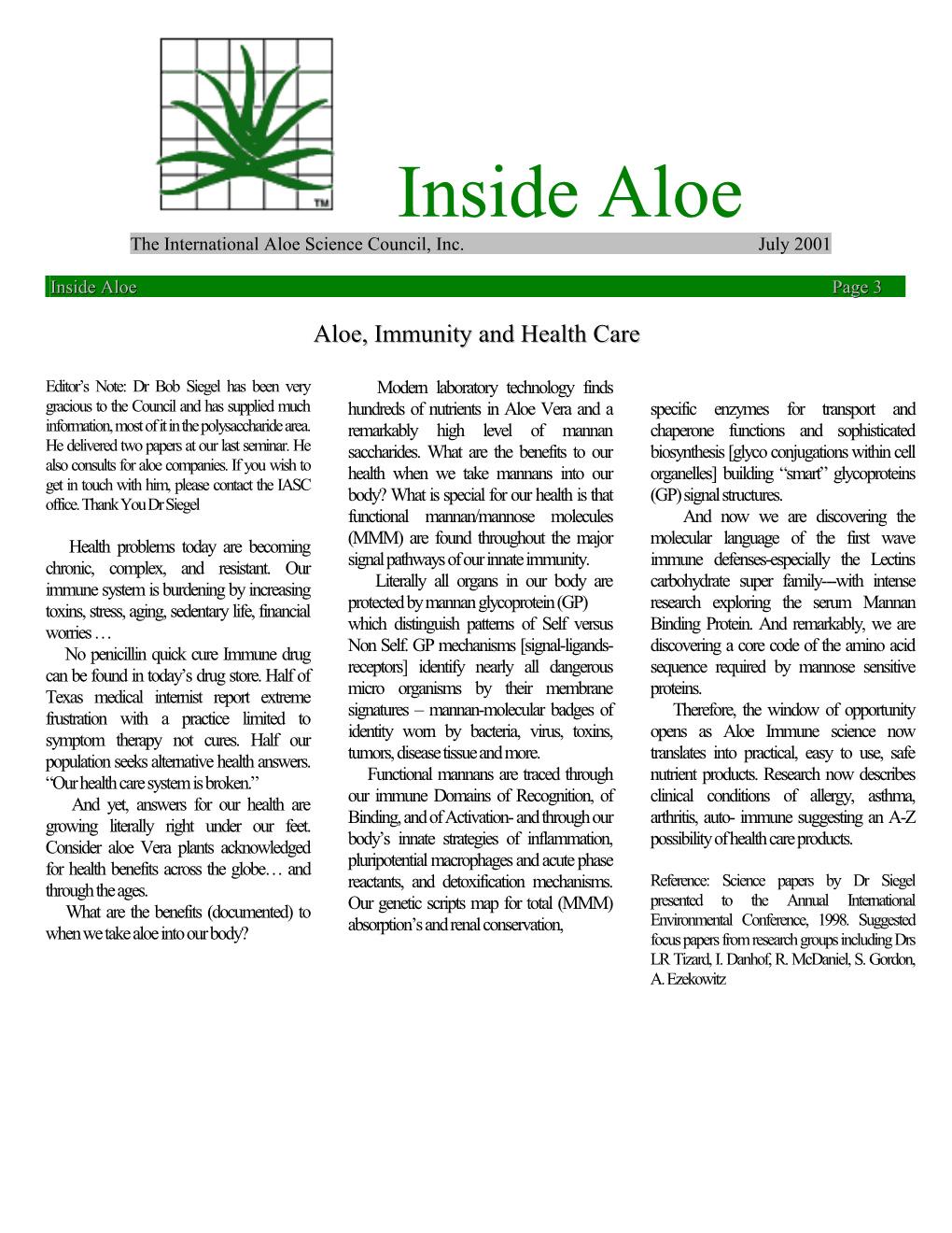 The International Aloe Science Council, Inc. July 2001