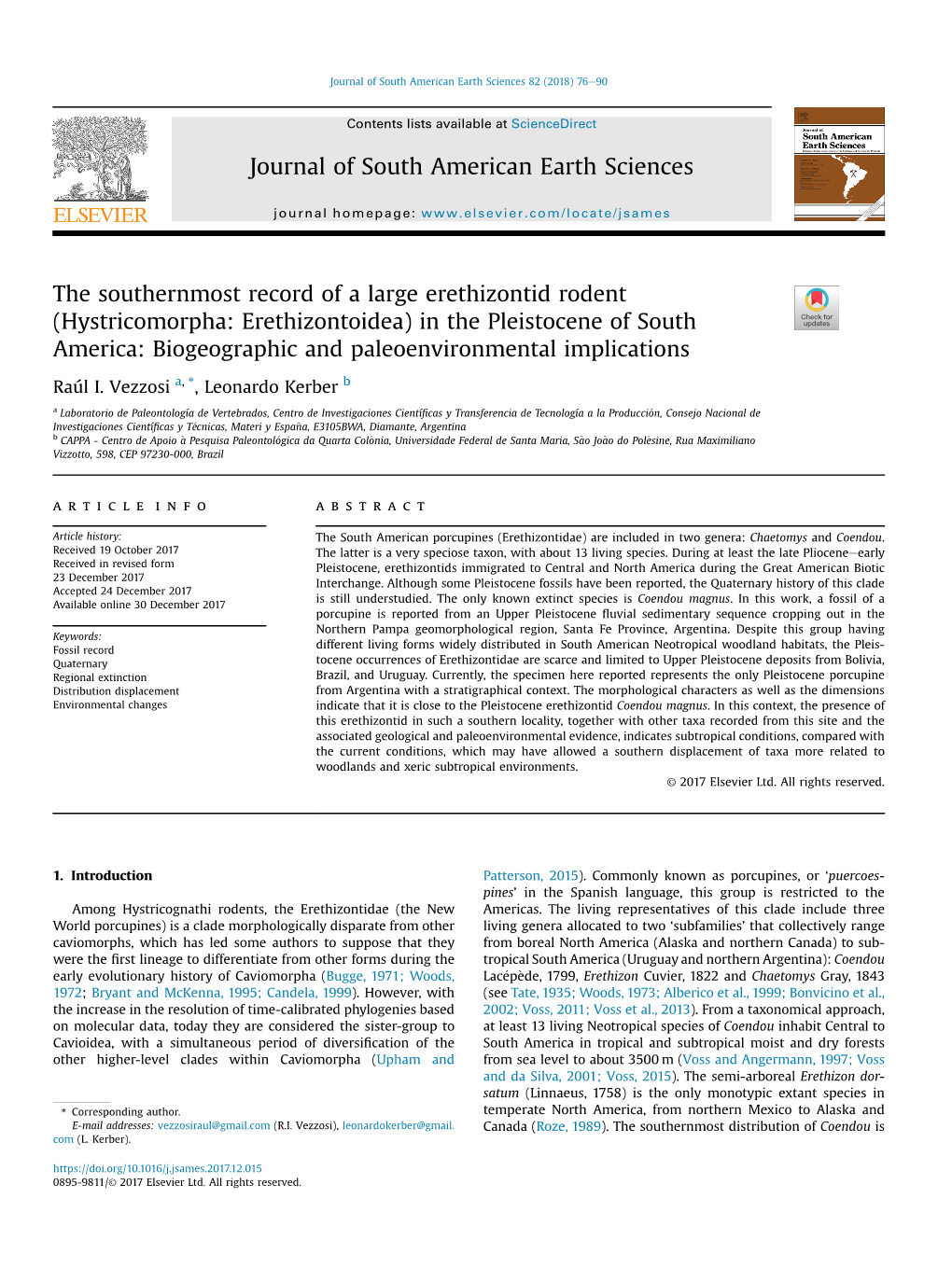 In the Pleistocene of South America: Biogeographic and Paleoenvironmental Implications