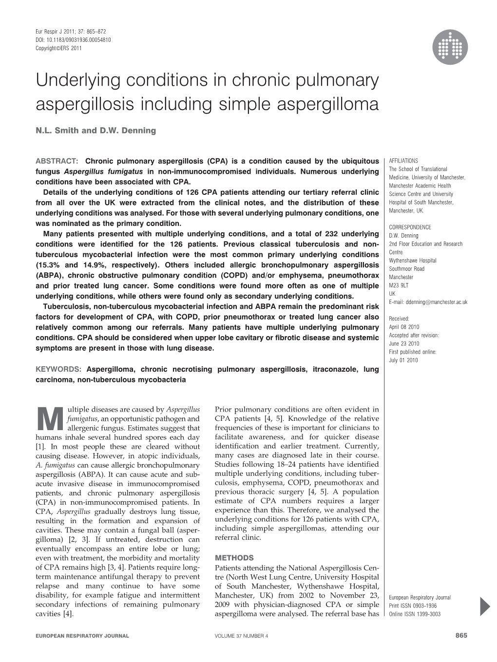 Underlying Conditions in Chronic Pulmonary Aspergillosis Including Simple Aspergilloma
