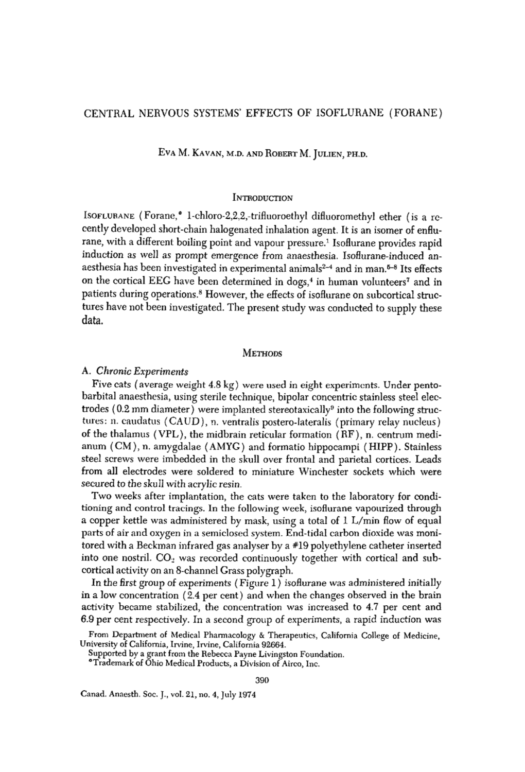 Central Nervous Systems’ Effects of Isoflurane