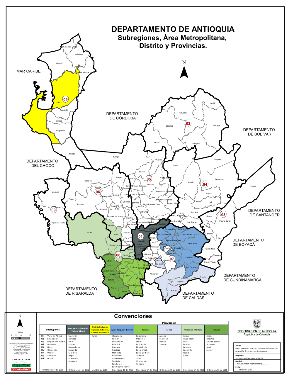 DEPARTAMENTO DE ANTIOQUIA Subregiones, Área Metropolitana, San Juan De Urabá Distrito Y Provincias