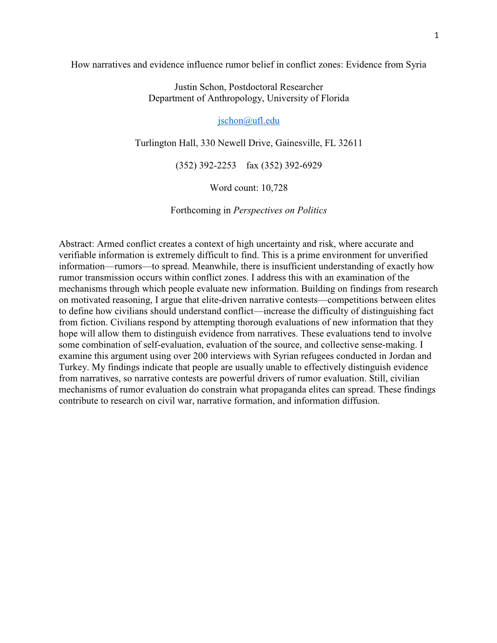 How Narratives and Evidence Influence Rumor Belief in Conflict Zones: Evidence from Syria