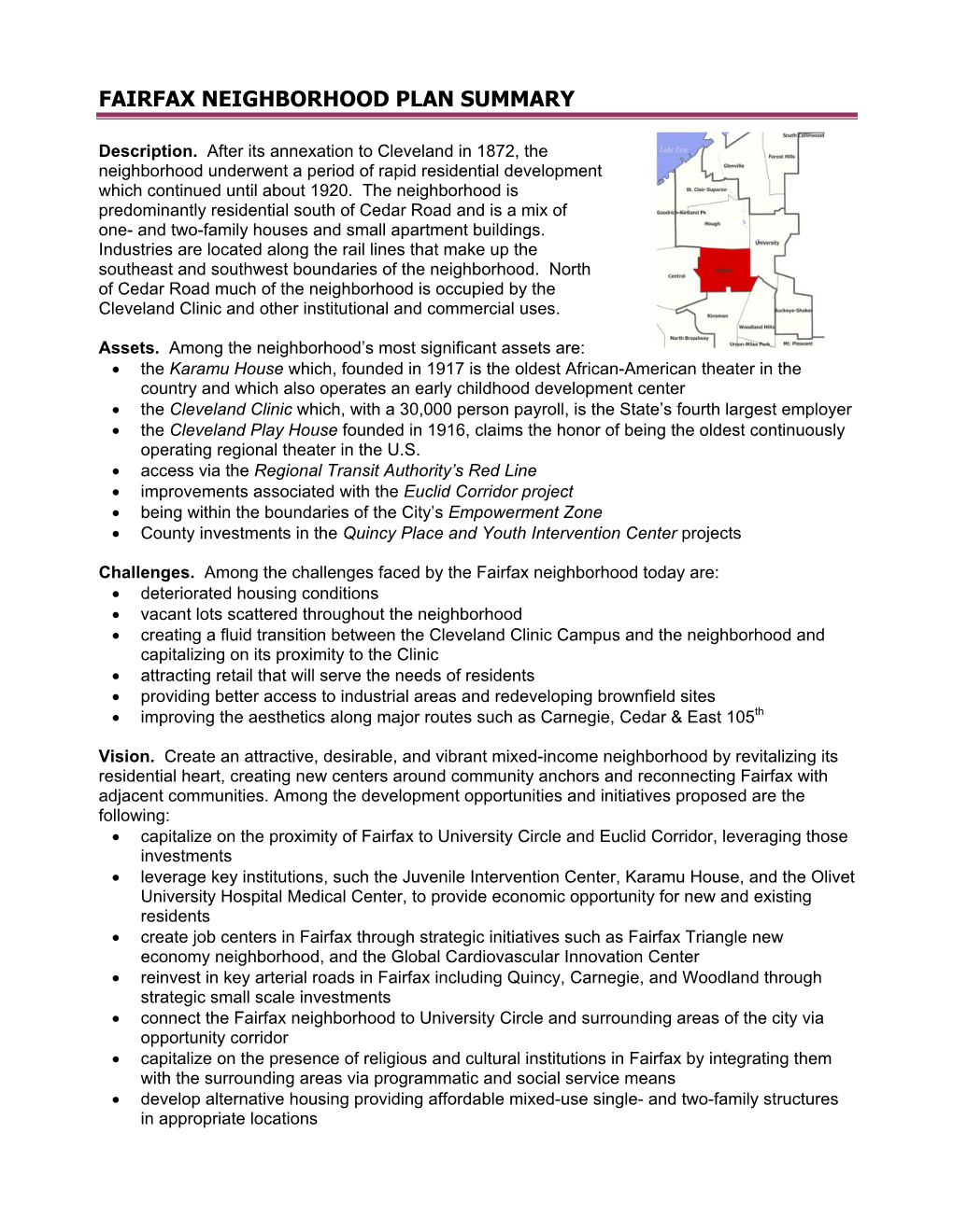 Fairfax Neighborhood Plan Summary