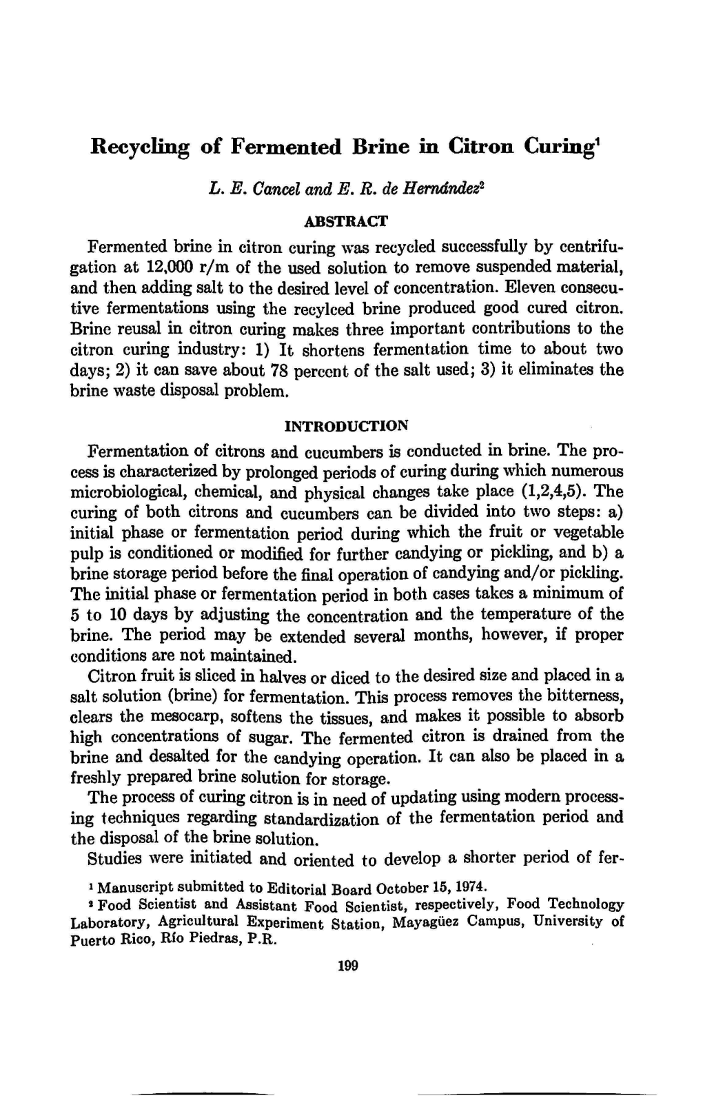 Recycling of Fermented Brine in Citron Curing1