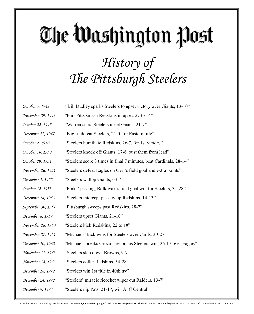 History of the Pittsburgh Steelers