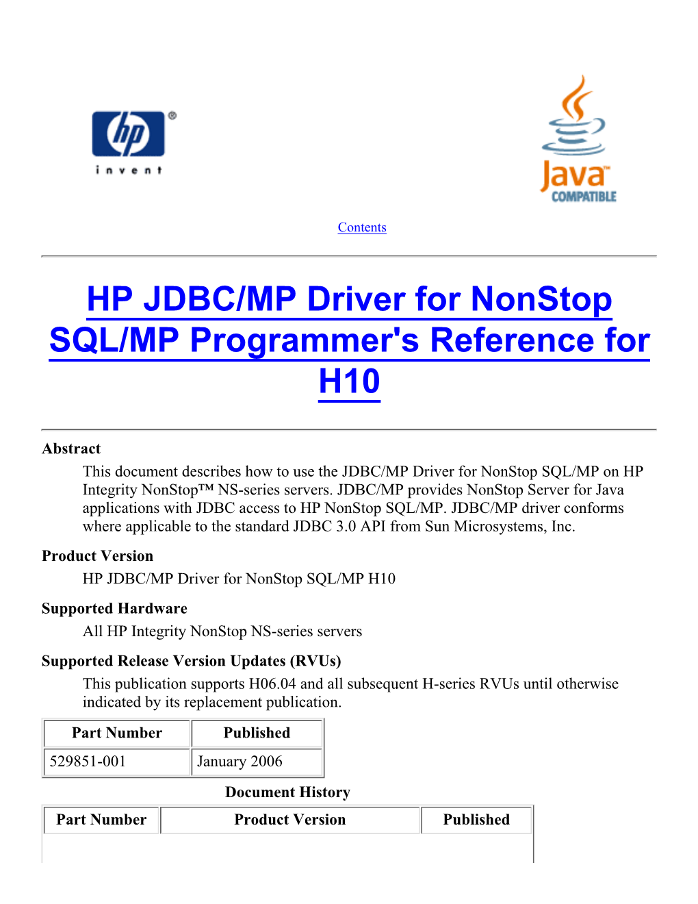 JDBC Driver for SQL/MP