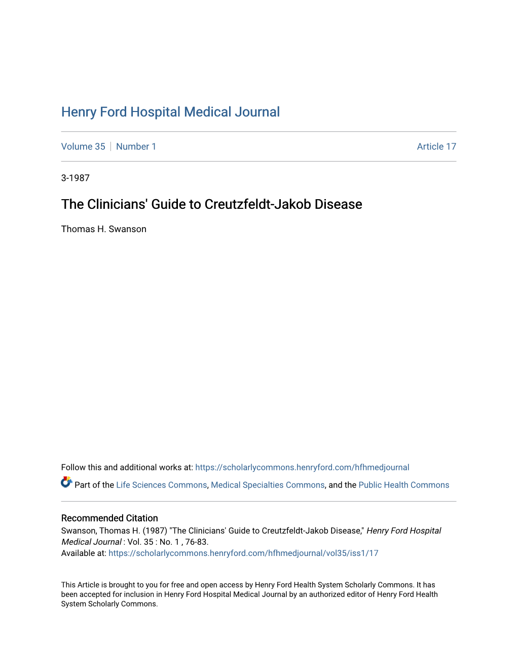 The Clinicians' Guide to Creutzfeldt-Jakob Disease