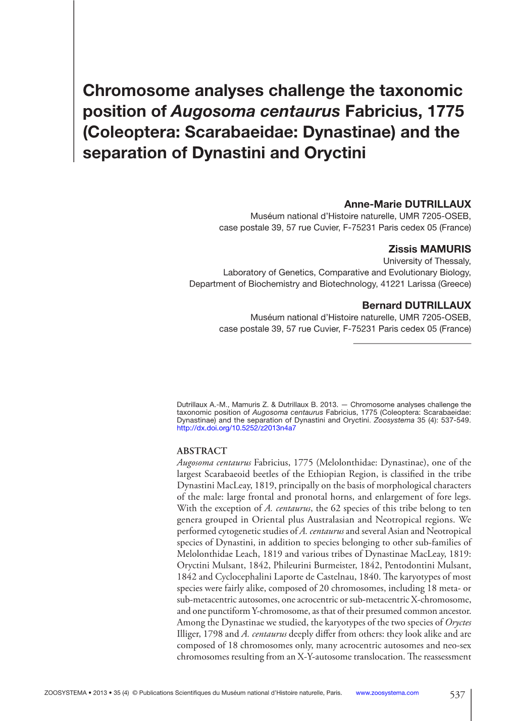 Coleoptera: Scarabaeidae: Dynastinae) and the Separation of Dynastini and Oryctini