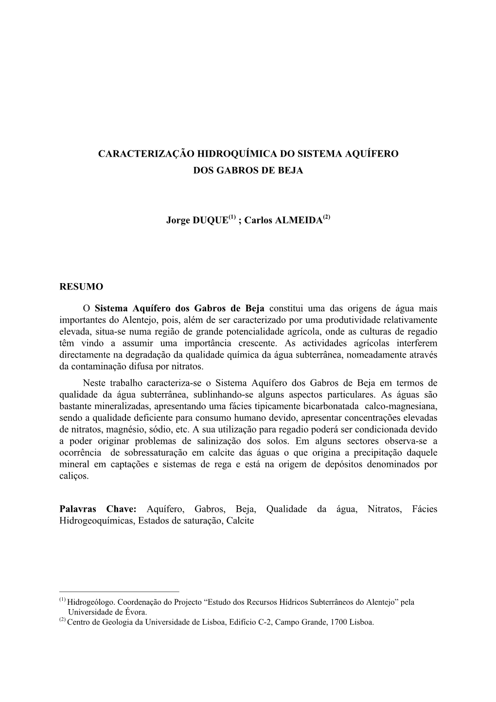 Caracterização Hidroquímica Do Sistema Aquífero Dos Gabros De Beja