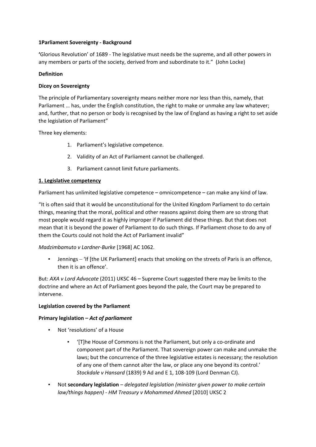 Parliament Sovereignty - Background