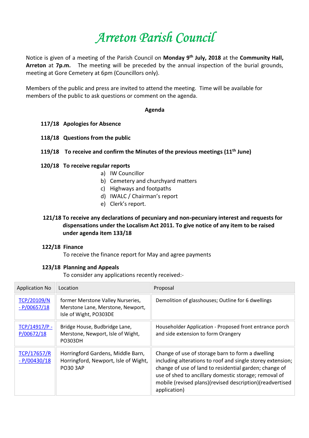 Arreton Parish Council