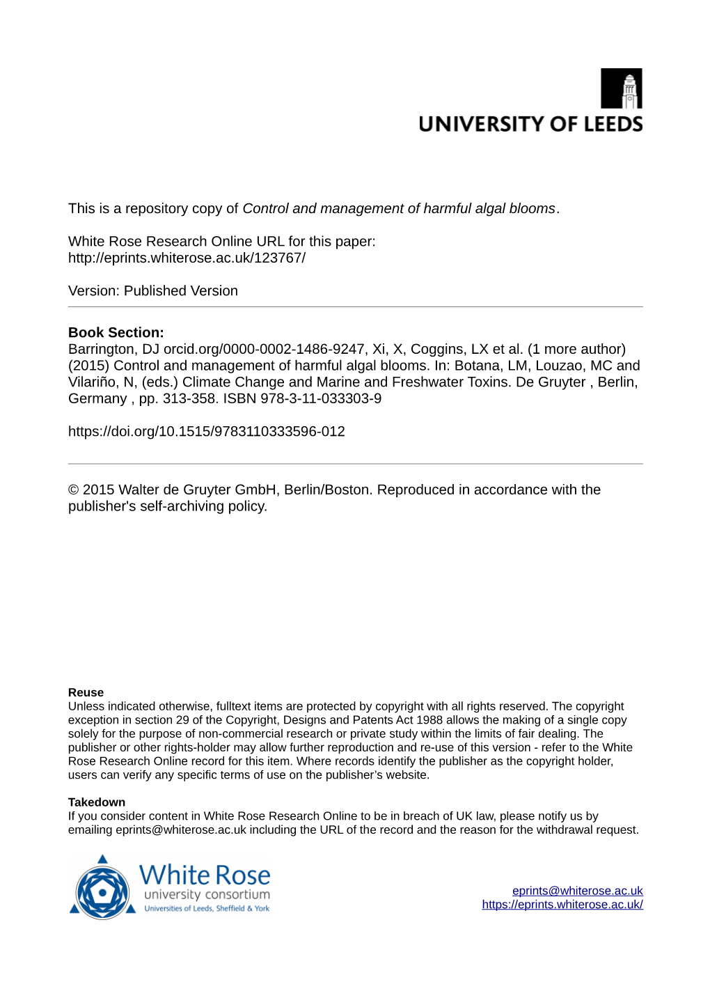 Control and Management of Harmful Algal Blooms